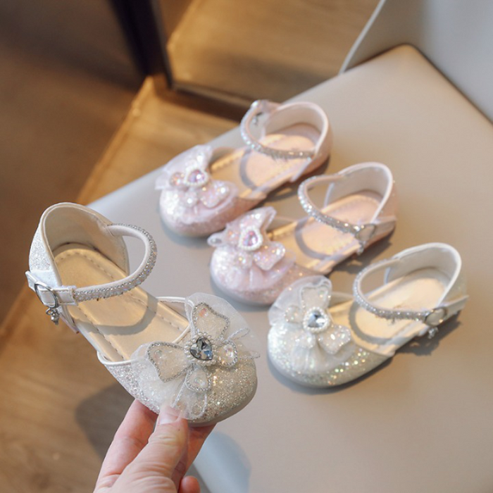 Sequined Rhinestone Bowtie Kids Beach Sandals