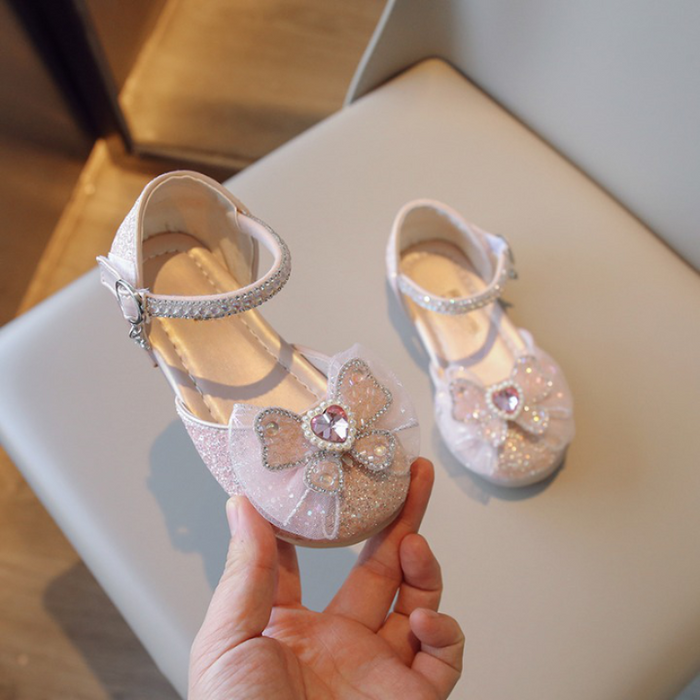 Sequined Rhinestone Bowtie Kids Beach Sandals