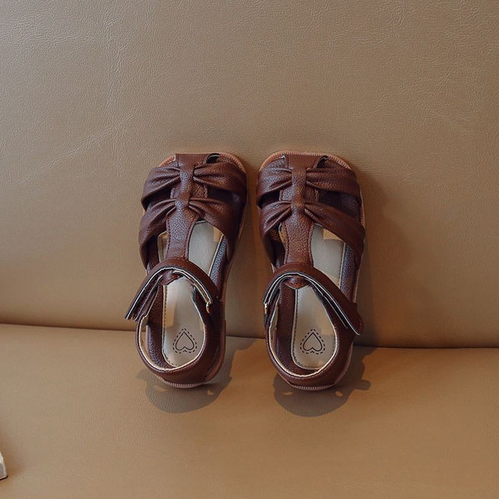 Retro Style Bowknot Pattern Soft Soled Kids Sandals