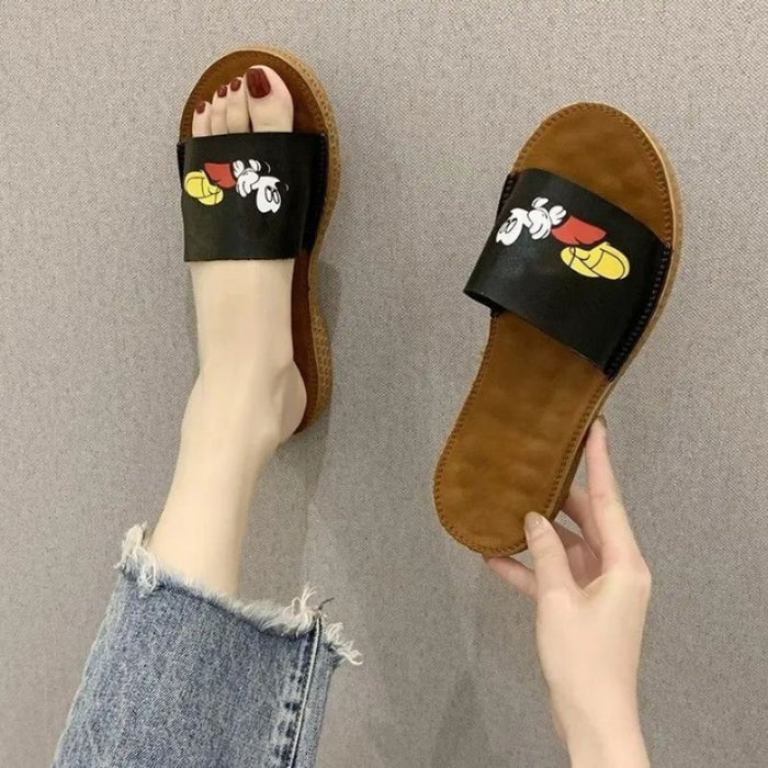 Casual Mickey Flat Slippers With Decorative Touch