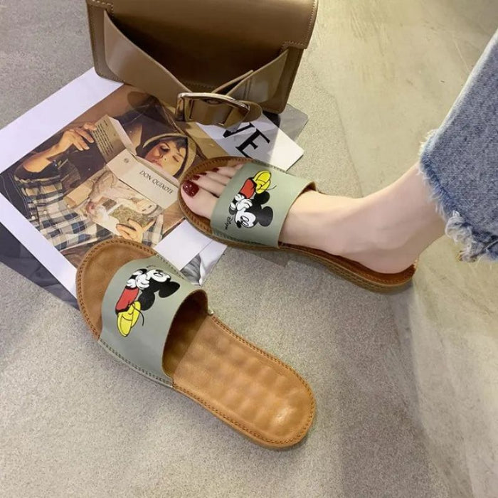 Casual Mickey Flat Slippers With Decorative Touch