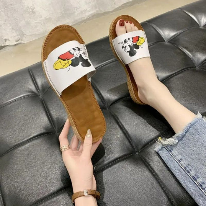 Casual Mickey Flat Slippers With Decorative Touch