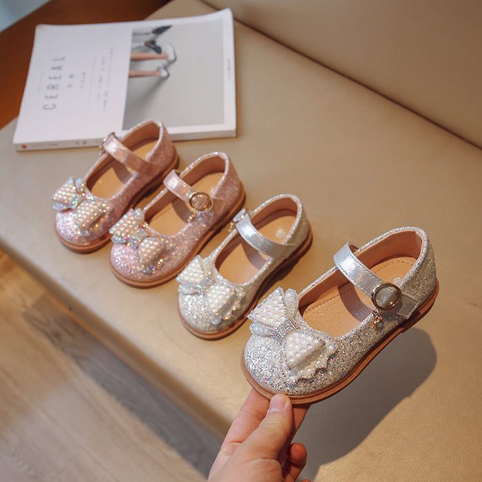 Elegant Sequin Bowtie Kids Soft Soled Shoes