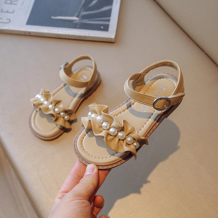 Lace Pearl Pattern Soft Soled Kids Sandals