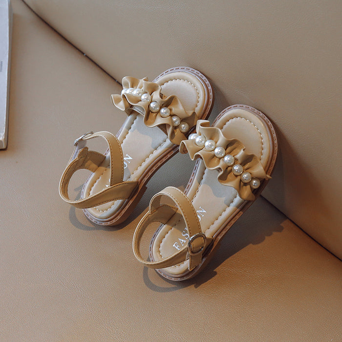 Lace Pearl Pattern Soft Soled Kids Sandals