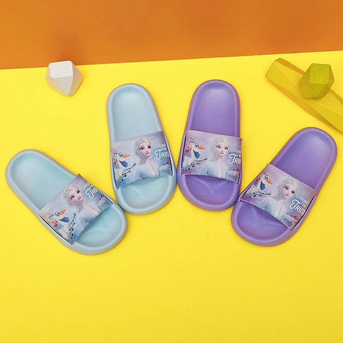 Summer Elsa And Olaf Cartoon Flat Slippers