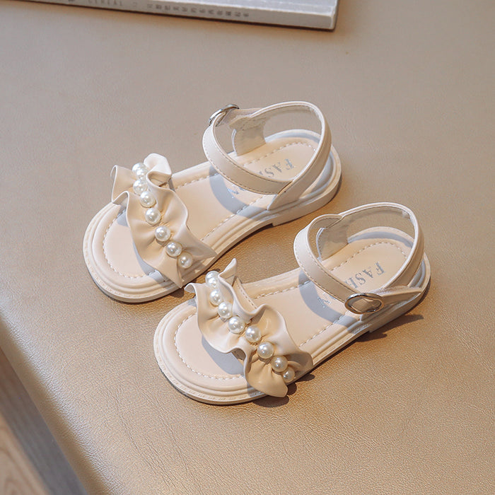 Lace Pearl Pattern Soft Soled Kids Sandals