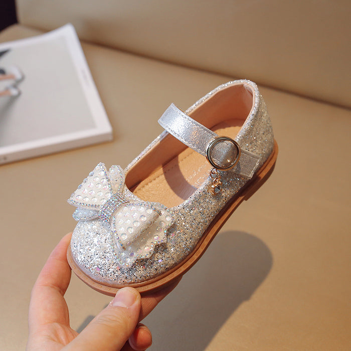 Elegant Sequin Bowtie Kids Soft Soled Shoes