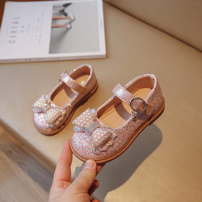 Elegant Sequin Bowtie Kids Soft Soled Shoes