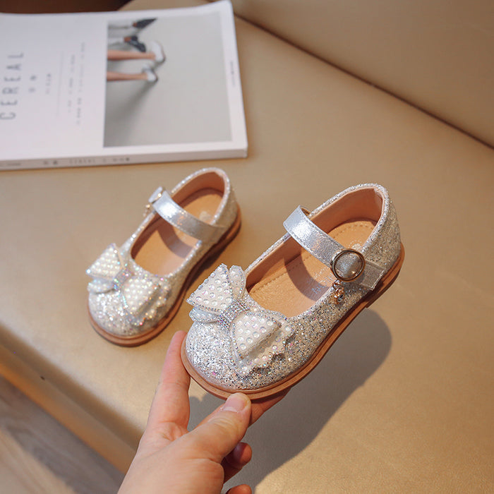 Elegant Sequin Bowtie Kids Soft Soled Shoes