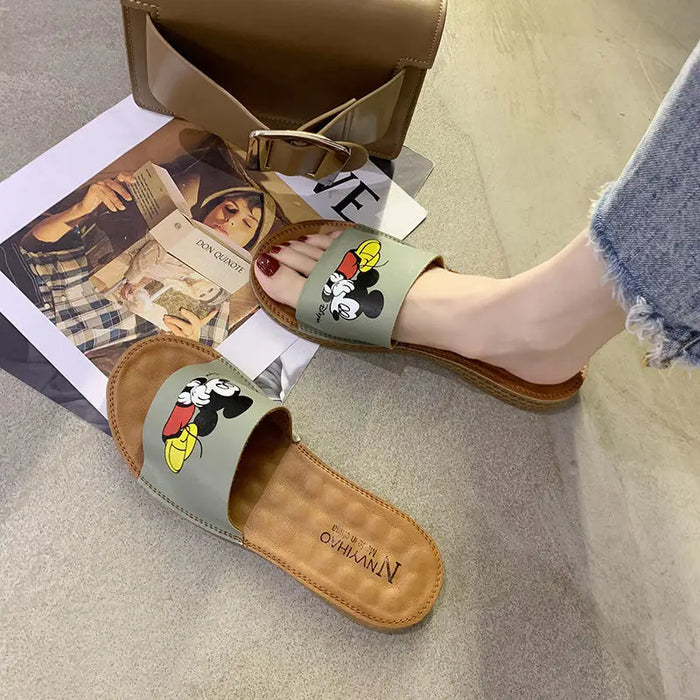 Casual Mickey Flat Slippers With Decorative Touch