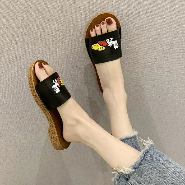 Casual Mickey Flat Slippers With Decorative Touch