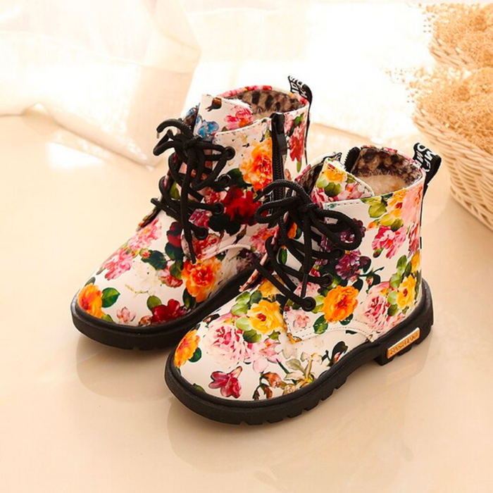 Children's Flower Printed Cotton Boots