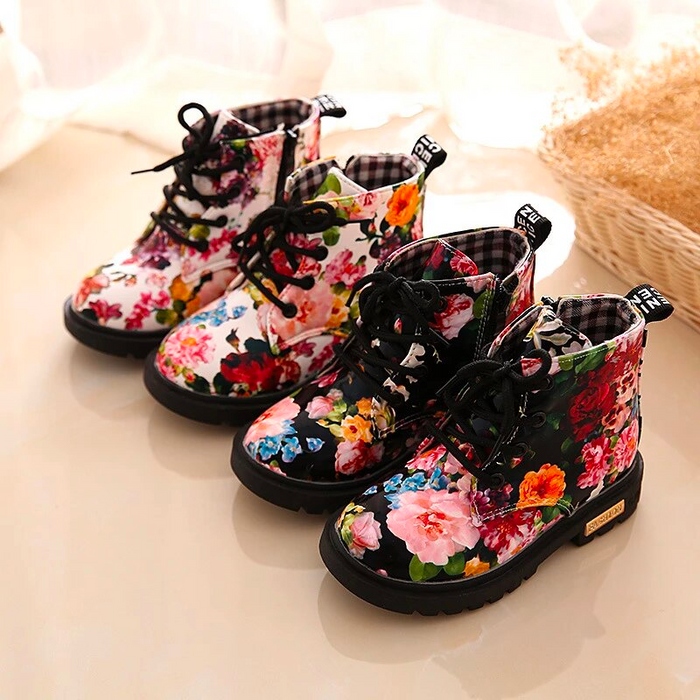 Children's Flower Printed Cotton Boots