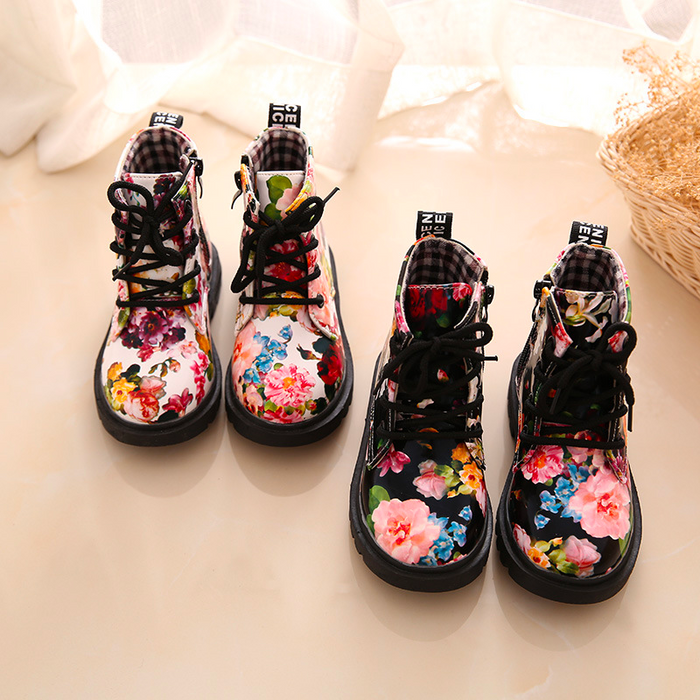 Children's Flower Printed Cotton Boots